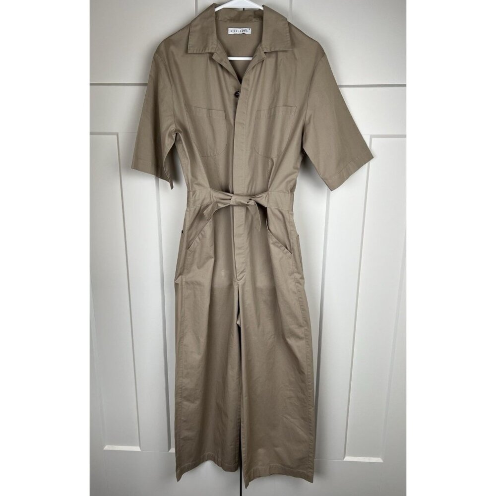 Sibel Saral Utility Jumpsuit Small Tan Cotton Button Front Belted Wide Leg